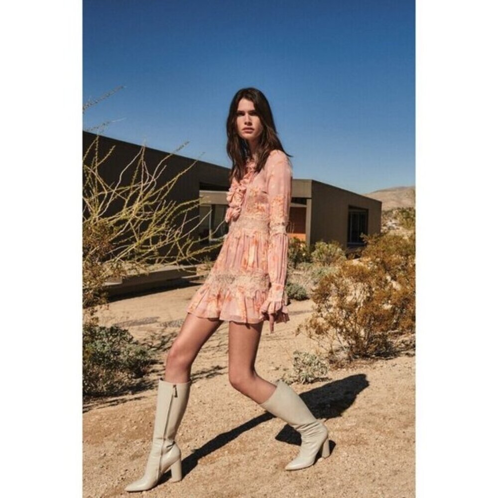 Alexis Beaumont Pink Floral Lace Ruffle Mini Dress